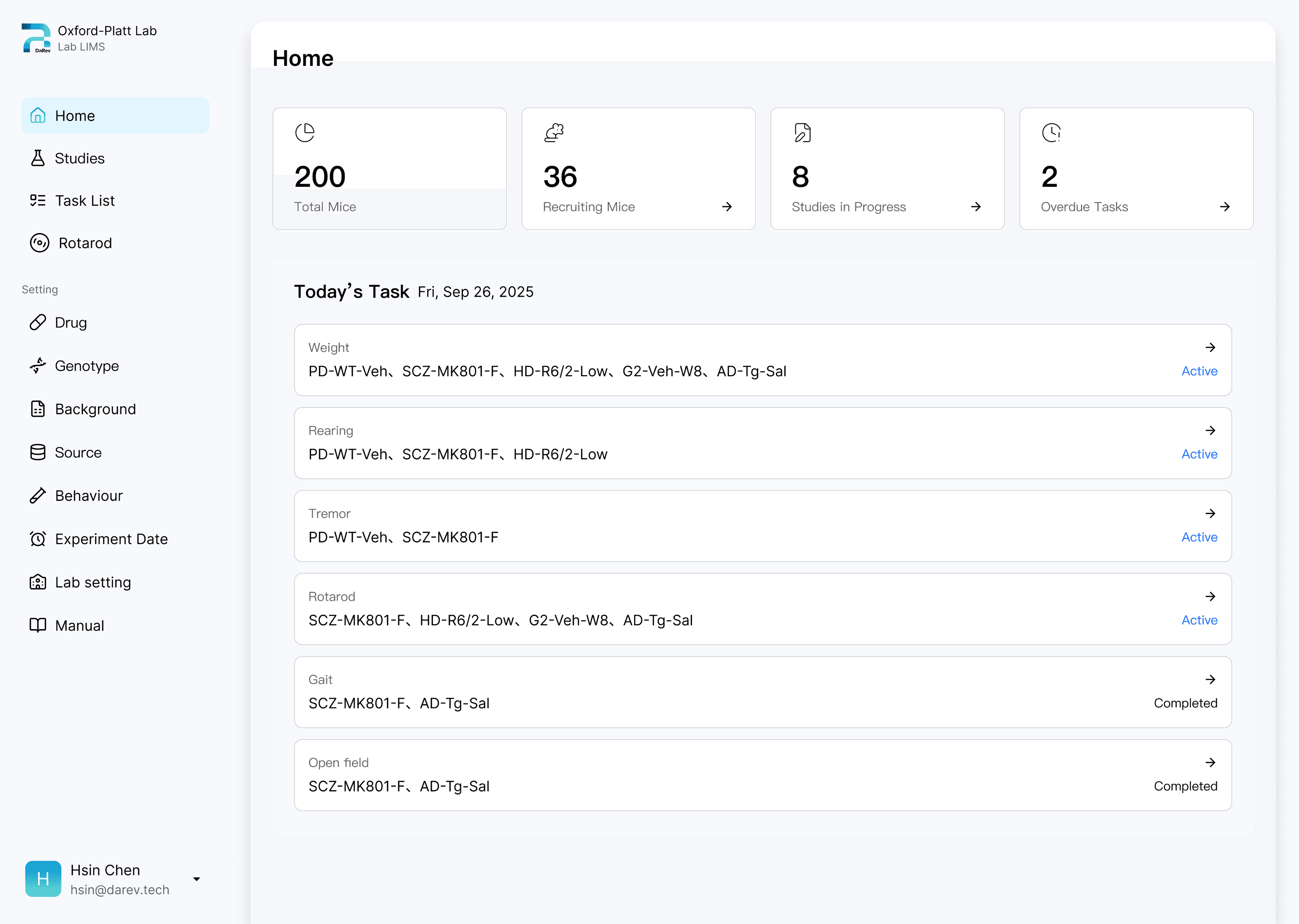 Darev study dashboard